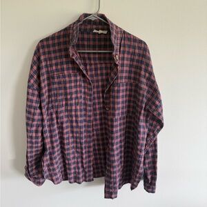 La Hearts Pink and Blue Plaid Button Down Shirt